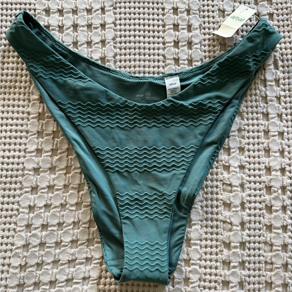 NEW Aerie Teal Wavy Textured Bikini Bottom Size L